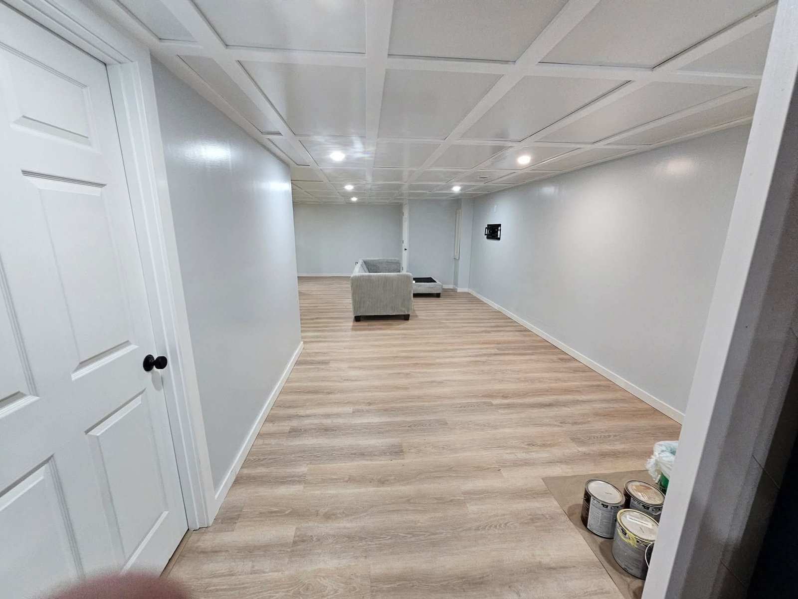 Finished basement white walls